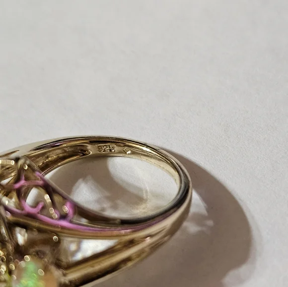 Natural Yellow Laboradite with Opal Accents Sterling Silver Ring Sz 7